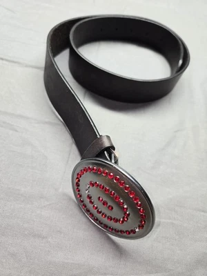 Cinturón Vintage Antiguo Azul Marino Mujer Mediano Negro Rojo Estrás Hebilla Y2K Años 2000 90 Foto 1 de 4