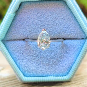 Verlobungsring 14K Weißgold IGI-zertifiziert 1 Kt Laborgefertigt Birnenschliff Diamant  - Bild 1 von 13