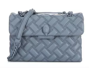 Borsa a tracolla Kurt Geiger London tinta unita Drench grande grigia in pelle trapuntata nuova con etichette - Foto 1 di 4