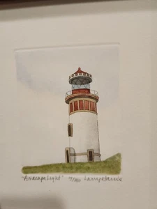 Framed 9x10 Numbered Etching Anacapa Light Lighthouse 4x5 Larry Harris - Picture 1 of 7