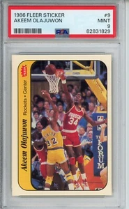 1986 Fleer Basketball Sticker #9 Akeem Olajuwon PSA 9 Rookie Card Houston Rocket - Picture 1 of 2