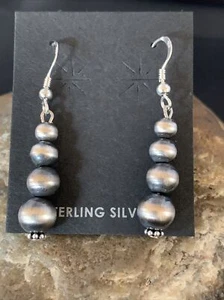 Native American Indian Sterling Silver Beads Earrings 1.5” 13201 - Picture 1 of 12