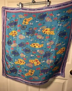Bandana sciarpa donna Ken Done colorata pesce tropicale misure 29"x 29" senza etichette - Foto 1 di 3