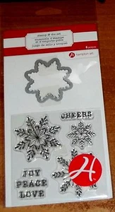 CLEAR ACRYLIC HAMPTON ART STAMP & DIE SET SNOWFLAKE ~JOY PEACE LOVE wks CTMH blk - Picture 1 of 2