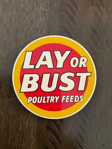 Lay Or Bust Poultry Feed Porcelain Fridge Magnet - 2 1/4" Diameter - Picture 1 of 2