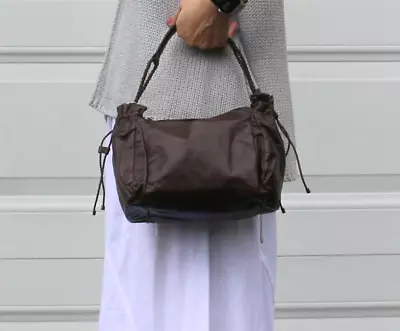 Authentic BOTTEGA VENETA Intrecciato Trimmed Brown Leather Shoulder Bag Handbag - Image 1 of 4