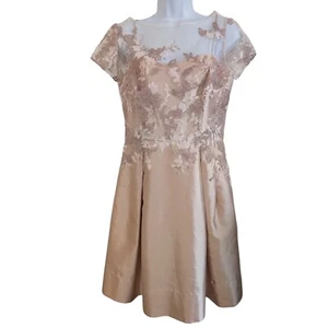 Rickie Freeman Teri Jon Women Sz 6 Blush Lace Overlay Cap Sleeve Dress - Picture 1 of 11