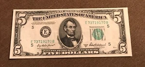 1950-b  $5. Richmond Virginia , federal reserve note,  CCU - Picture 1 of 2
