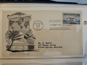 1947 South Atlantic Air Mail, Scott C34, 10c Stamp FDOI - Picture 1 of 1