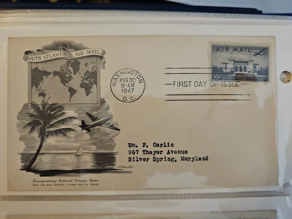 1947 South Atlantic Air Mail, Scott C34, 10c Stamp FDOI - Image 1 of 1