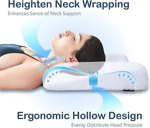 Cervical Neck Pillows for Pain Relief Sleeping, Ergonomic Built-in Neck Roll wit