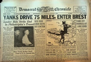 Journal WWII Rochester Démocrate et Chronique 6 août 1944 Entrée Brest - Photo 1/2