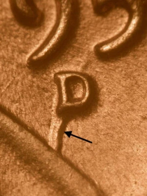 1958-D con gubia de troquel largo hace "D" como una "P" Ch BU centavo Lincoln rojo error #4 Foto 1 de 3