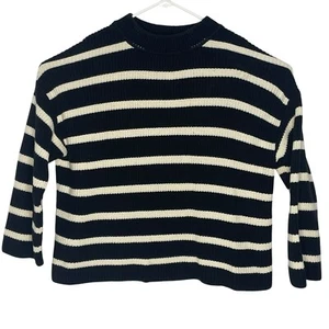 H&M Chunky Knit Striped Loose Fit Pullover Sweater Womens Size L Black White - Picture 1 of 8