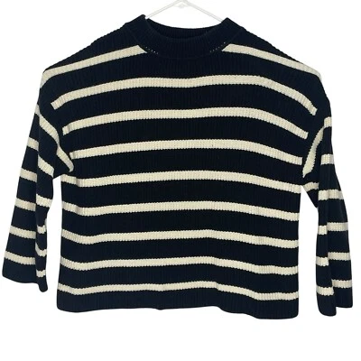 H&M Chunky Knit Sweater Womens Size L Black White Striped Loose Fit Pullover - Image 1 of 4