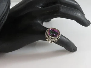 Sterling Silver Mystic Topaz Ring Size 7.25 Fancy Setting Bezel Set, Ball Twiste - Picture 1 of 8