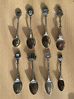 Job Lot Collection 8 Vintage Early 1980s Sterling Silver World Spoons Hallmarked