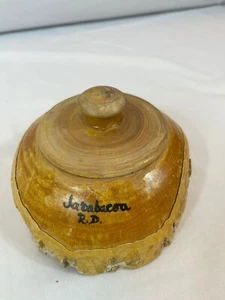 Vintage Dominikanische Handarbeit Holz Schüssel Behälter Deckel Knopf Griff signiert, schön ++ - Bild 1 von 13