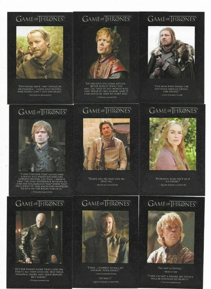 Game of Thrones season 1 complete insert set Quotes Q1-9 - Image 1 of 1