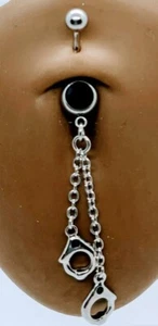 Handcuff Dangle with Black Jewel Navel Belly Button Rings New Body Jewelry - Picture 1 of 1