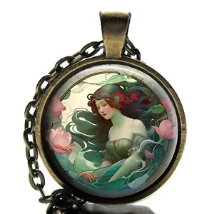 Sea Nymph Art Nouveau Pendant Necklace Handcrafted Mythological Photo Jewelry - Picture 1 of 4