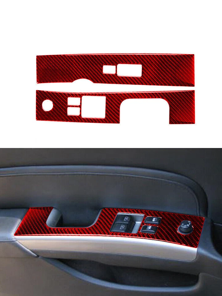 Cubierta de embellecedor de panel elevador de ventana roja interior de fibra de carbono para Nissan 350Z 2006-2009 Foto 1 de 4