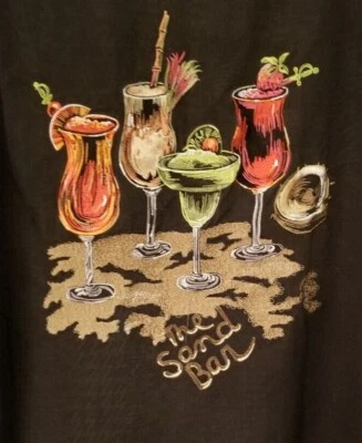 Camisa hawaiana caribeña para hombre imagen bordada de seda The Sand Bar talla mediana Foto 1 de 4