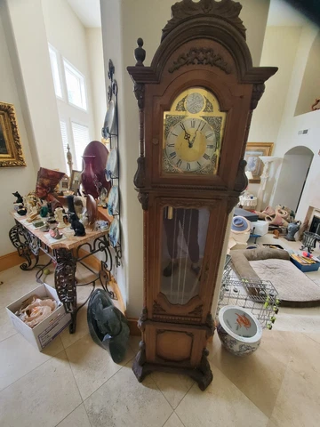 79” Tempus Fugit Grandfather Clock w/ Wood Cabinet-Preowned Needs Work Cover