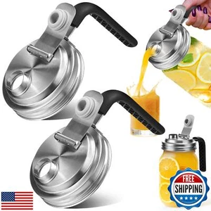 Mason Jar Pour Spout Lid Stainless Steel with Handle, Wide Mouth Pour Spout F - Picture 1 of 5