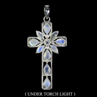 Pendente In Argento Sterling 925 Con Pietra Luna Marquise 6x4mm Gioiello A Croce - Immagine 1 di 4