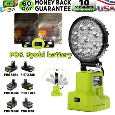 27W Cordless LED Work Light For Ryobi 18V Li-ion Battery 2100LM No battery P108 - Image 1 of 4