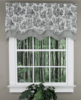 WAVERLY CHARMED LIFE FAIRFIELD BLACK TOILE  ROD POCKET VALANCE 52" X 18" NEW - Image 1 of 4