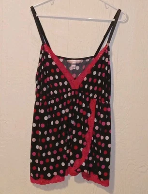 Cacique Babydoll Mujer 22 24 Negro Rosa Lunares Encaje Ribete Lencería Inalámbrica Foto 1 de 4