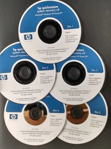 HP Quickrestore System Recovery CD Microsoft Windows XP Home SP1 Disc's 1 thru 5 - Picture 1 of 1