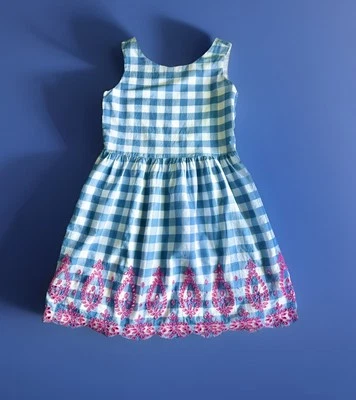 XLNT TALLA 10 GAP Niñas Azul GUINGA Y OJALES ROSADOS Algodón Cottage Core Vestido de Sol Foto 1 de 4