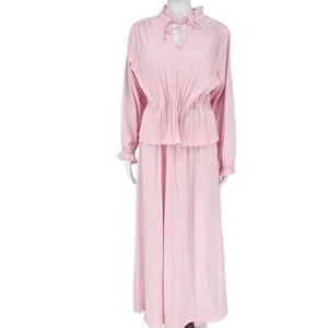 Vintage Pleated Maxi Dress Pink 16 - Picture 1 of 6