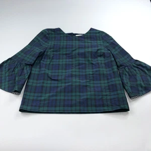 Vineyard Vines 4 Smock Peasant Bell Sleeve Plaid Pullover Top Blouse Blue PLS RE - Picture 1 of 14