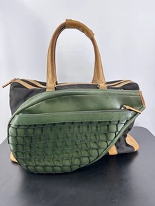 Vintage Tennis Leder Tumi Reisetasche grün und hellbraun Leder 21”Lx11”Bx12”H - Bild 1 von 21