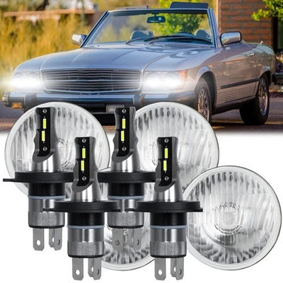 For Mercedes-Benz 380SL 450SL 560SL 4PCS 5.75" Round LED Headlights Hi-Lo Beam - Image 1 of 4