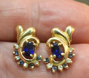 Vintage Ohrringe 14 Karat Gold Saphir Diamant - Bild 1 von 8
