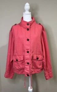 Talbots Pink Washed Linen Jacket Women's XL Cottage Casual Preppy Vibrant - Picture 1 of 7