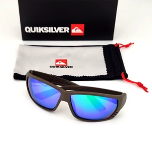 Quiksilver Sports Wrap Sunglasses Matte Brown Frame Blue-Green Mirror Lens NEW - Picture 1 of 11