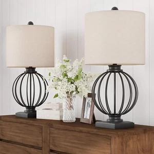 Table Lamp Set 2 Living Room Open Cage Orb Wrought Iron Farmhouse Rustic Country - Picture 1 of 24