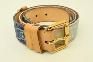 Authentic Hermes Belt Denim Monogram GP Buckle Leather Tan Fashion Accessory - Picture 1 of 22