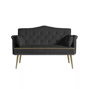 2 Seater Velvet Sofa Modern Loveseat Couch for Bedroom Living Room Studio Black - Picture 1 of 9
