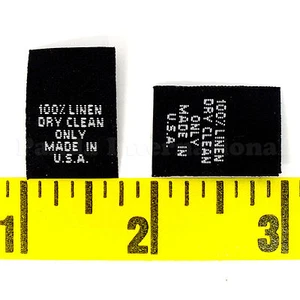 1000 pcs WOVEN LABELS "100% LINEN DRY CLEAN ONLY MADE IN U.S.A." Black 6/8" X 1" - Picture 1 of 2