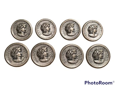 Vintage Large Regina Cameo Buttons Set 8 Metal Loop Back Unmarked Ex Cond. 3 - Image 1 of 4