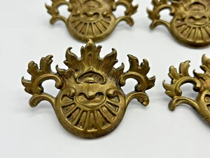 Set of 7 Ornate Victorian Era Antique Brass Drawer Bin Pulls Handles Baroque? - Picture 1 of 17