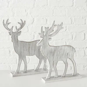 Deko Aufsteller Hirsch HUBERT Weiß 30 cm 2er Set Rentier Dekofigur Holz - Bild 1 von 1