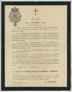 Death notice Queen of Spain Maria-Cristina de Borbon y Borbon. 1878. - Picture 1 of 1